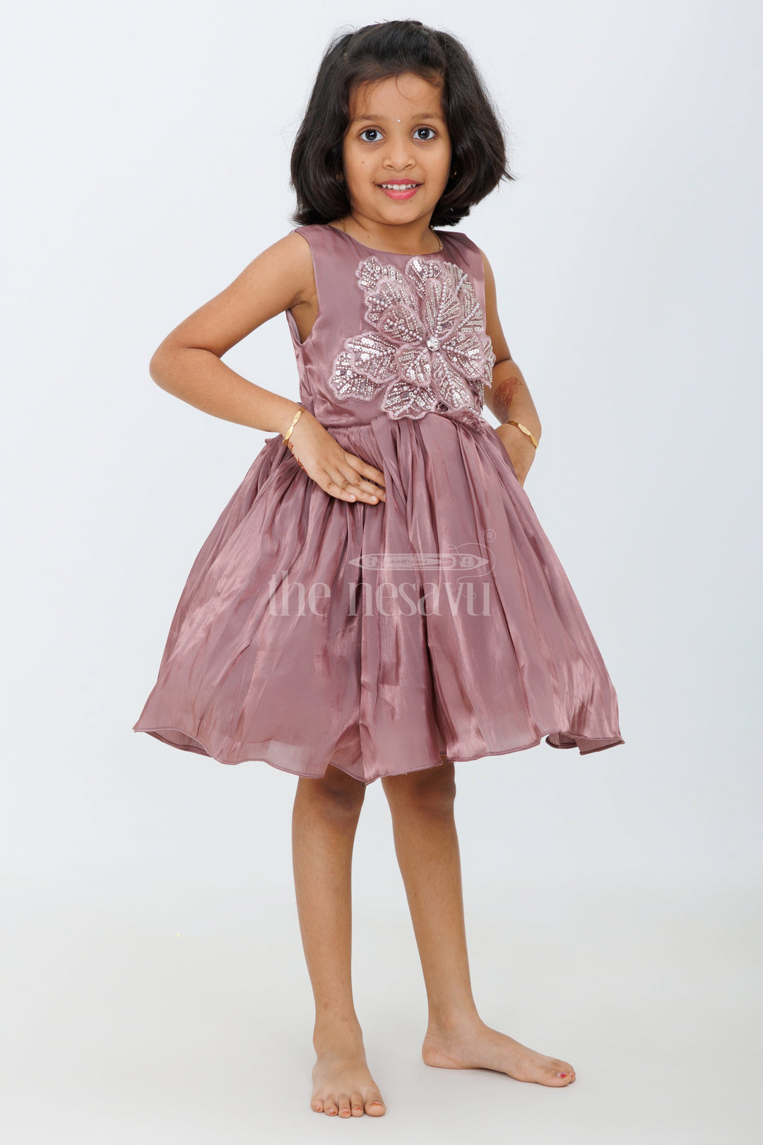 The Nesavu Girls Fancy Party Frock Girls Party Wear Pink Organza Frock with Embellished Bodice and Flared Skirt in Elegant Party Wear Pink Frock Look Nesavu Nesavu Girls Pink Party Wear Frock Glaze Organza Embellished Bodice party wear pink frock