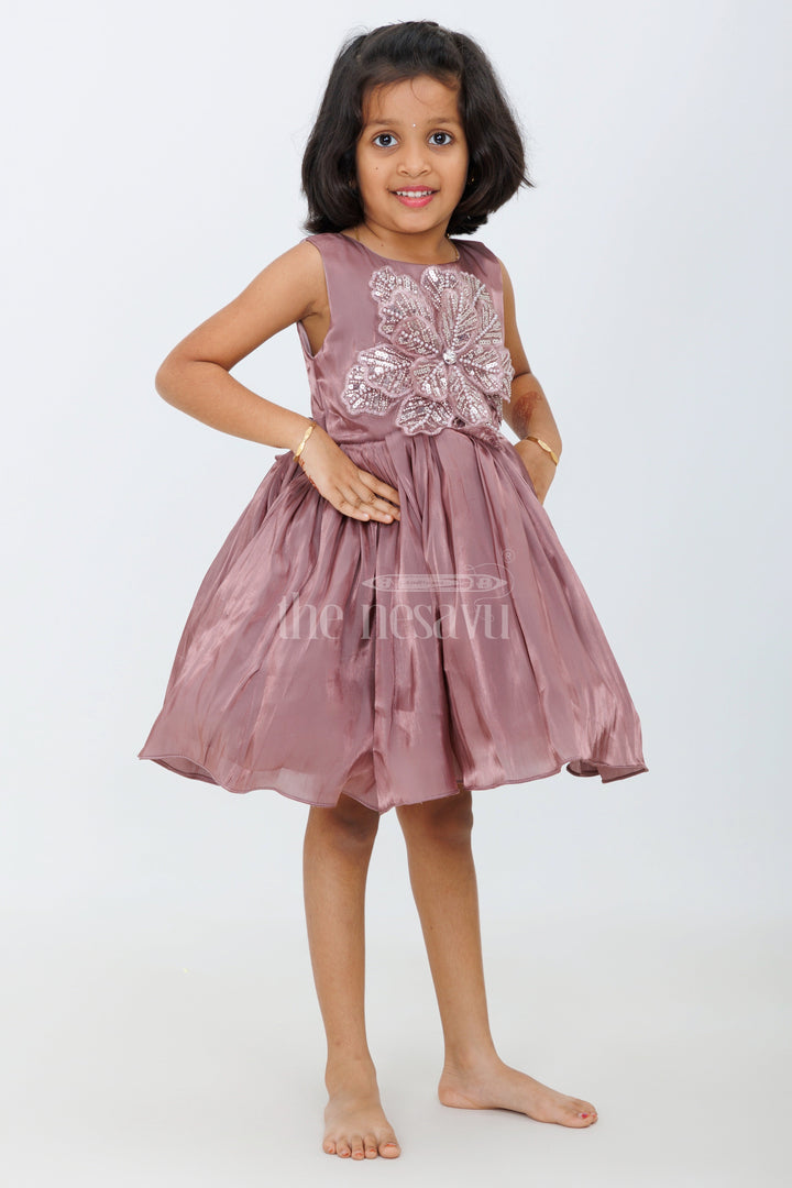 The Nesavu Girls Fancy Party Frock Girls Party Wear Pink Organza Frock with Embellished Bodice and Flared Skirt in Elegant Party Wear Pink Frock Look Nesavu Nesavu Girls Pink Party Wear Frock Glaze Organza Embellished Bodice party wear pink frock