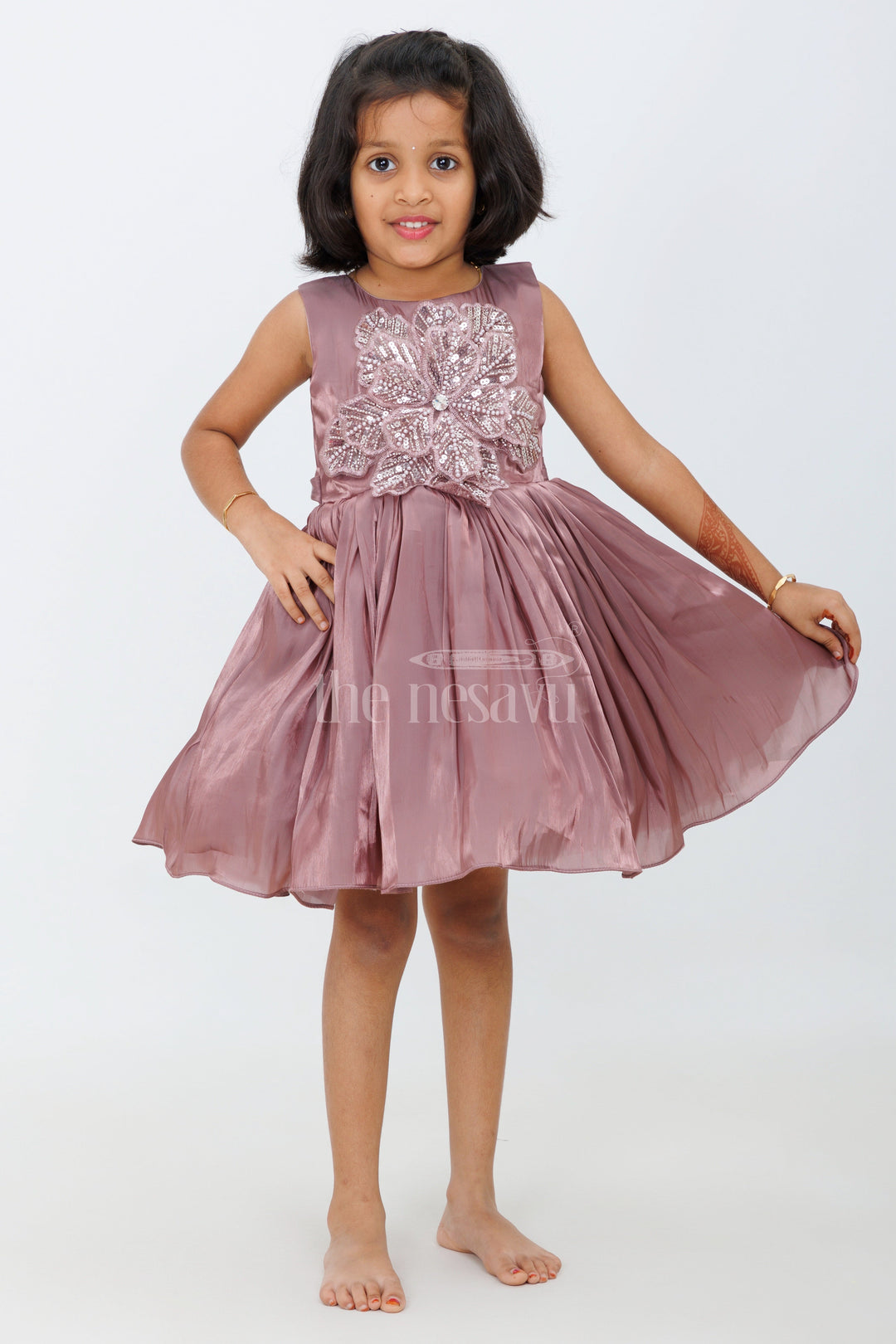 The Nesavu Girls Fancy Party Frock Girls Party Wear Pink Organza Frock with Embellished Bodice and Flared Skirt in Elegant Party Wear Pink Frock Look Nesavu Nesavu Girls Pink Party Wear Frock Glaze Organza Embellished Bodice party wear pink frock