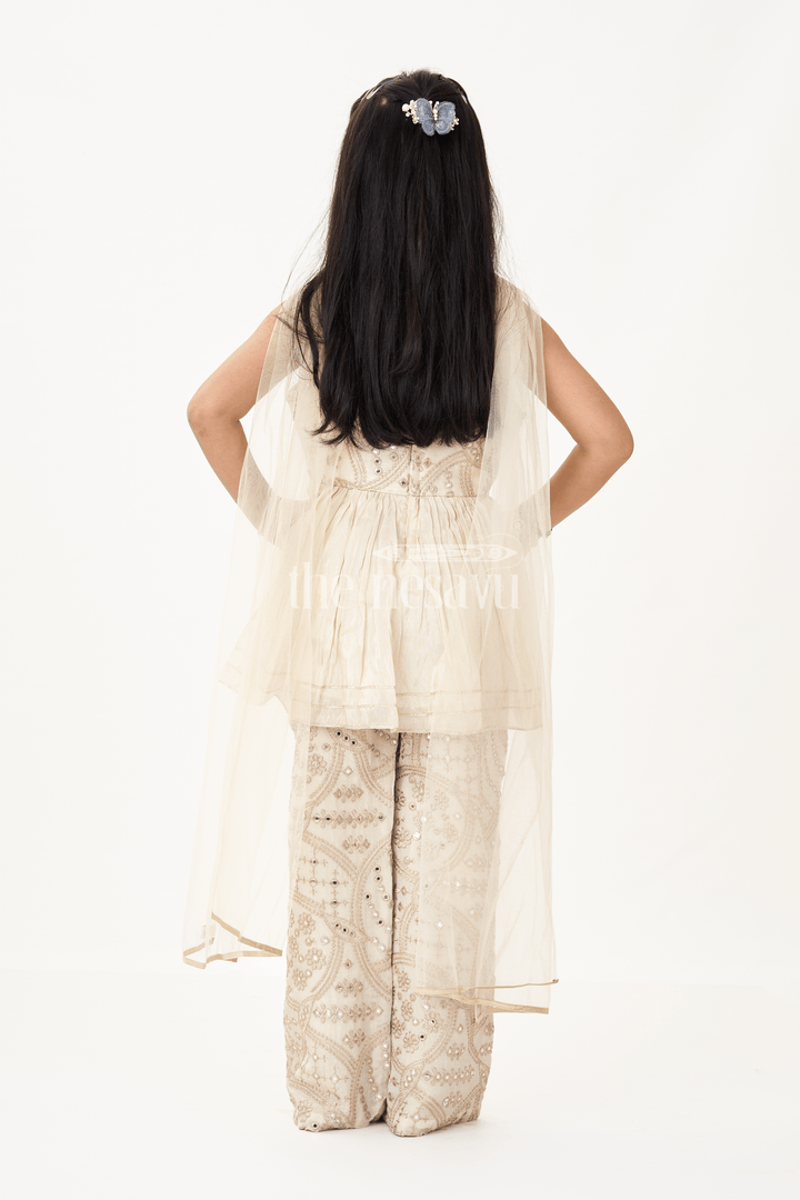 The Nesavu Girls Sharara / Plazo Set Girls Party Wear Sharara Dress in Viscose Tissue with Zari Thread Embroidery and Subtle Shine Nesavu Golden Party Wear Sharara Dress for Girls in Viscose Tissue with Embroidery and Dupatta | The Nesavu