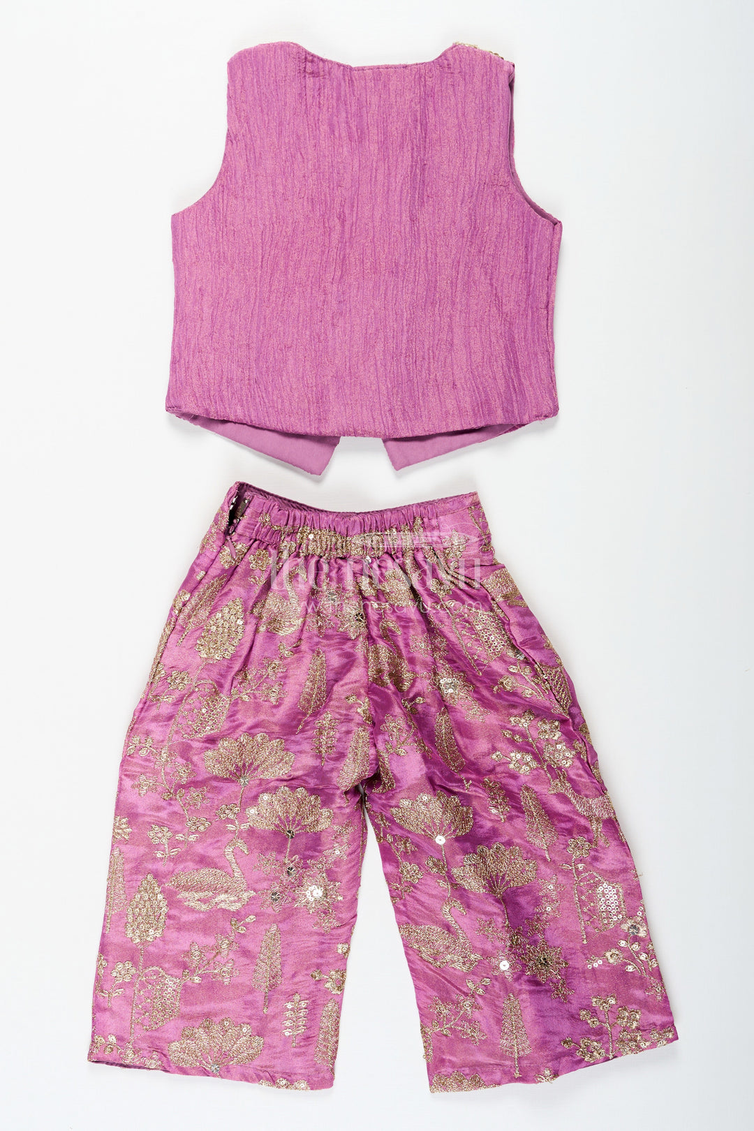 The Nesavu Girls Sharara / Plazo Set Girls Party Wear Sharara with Crop Top in Blended Silk Featuring Zari Thread Embroidery and Sequins Nesavu Girls Party Wear Sharara Crop Top Set in Blended Silk with Zari and Sequin Embroidery | The Nesavu