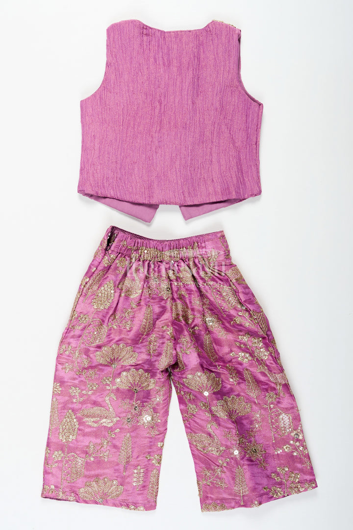 The Nesavu Girls Sharara / Plazo Set Girls Party Wear Sharara with Crop Top in Blended Silk Featuring Zari Thread Embroidery and Sequins Nesavu Girls Party Wear Sharara Crop Top Set in Blended Silk with Zari and Sequin Embroidery | The Nesavu