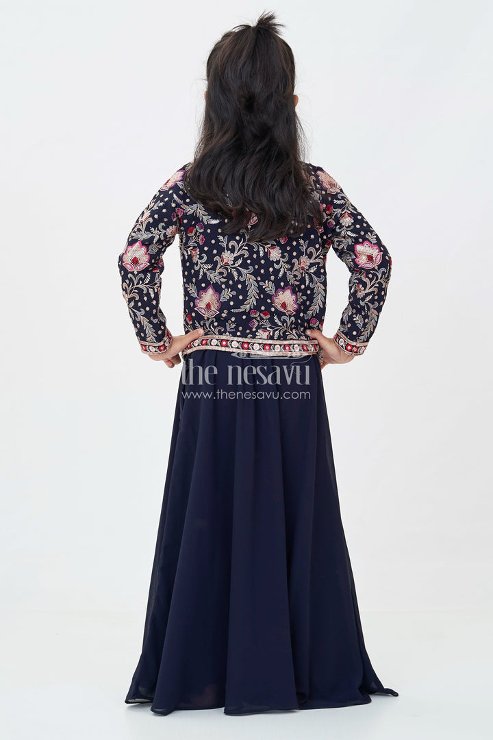 The Nesavu Girls Sharara / Plazo Set Girls Party Wear Western Dresses in Georgette with Designer Embroidered Jacket and Wide Leg Plazo Nesavu Girls Western Party Wear Georgette Dress Embroidered Jacket Palazzo Pants | The Nesavu