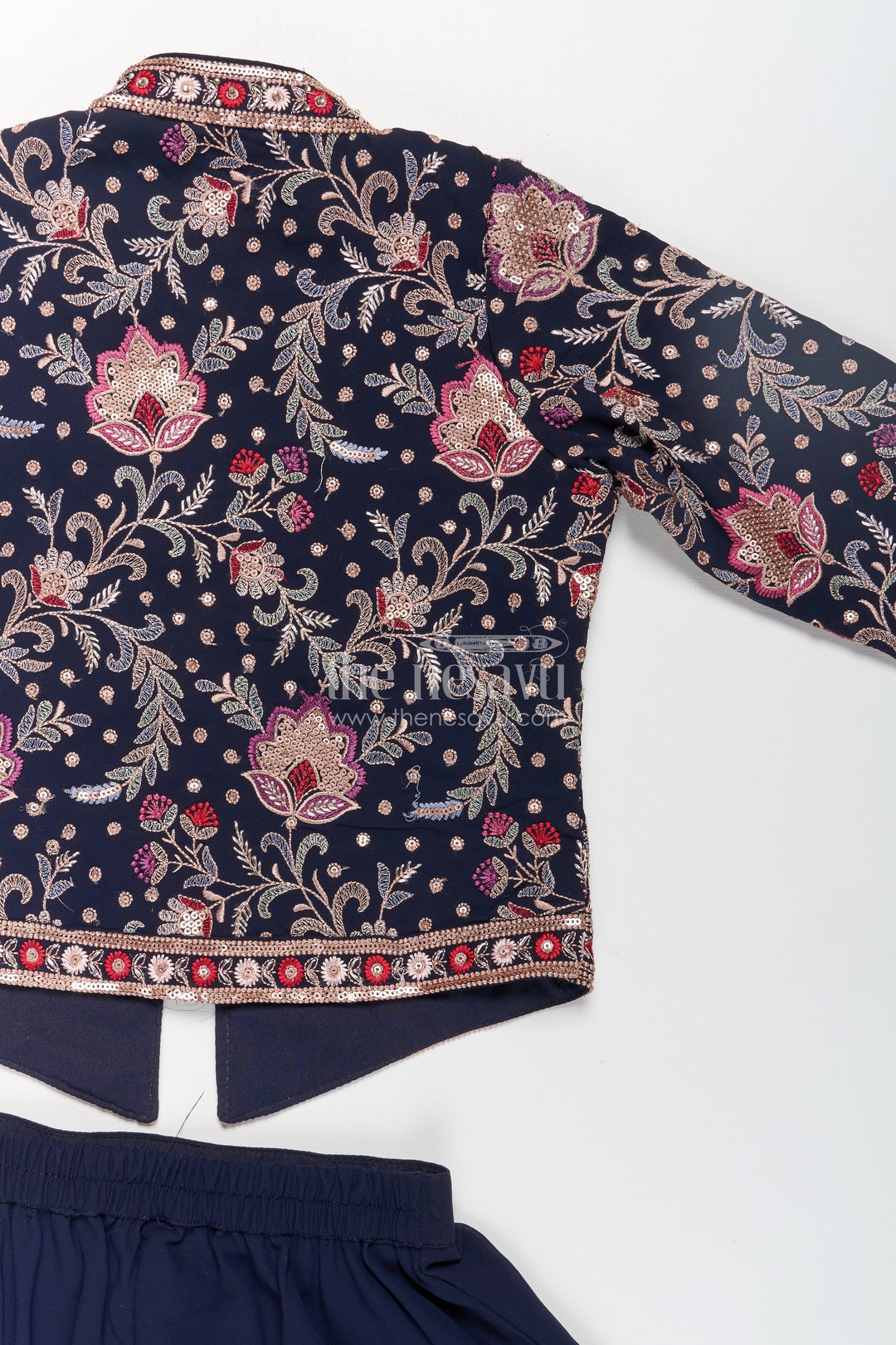 The Nesavu Girls Sharara / Plazo Set Girls Party Wear Western Dresses in Georgette with Designer Embroidered Jacket and Wide Leg Plazo Nesavu Girls Western Party Wear Georgette Dress Embroidered Jacket Palazzo Pants | The Nesavu