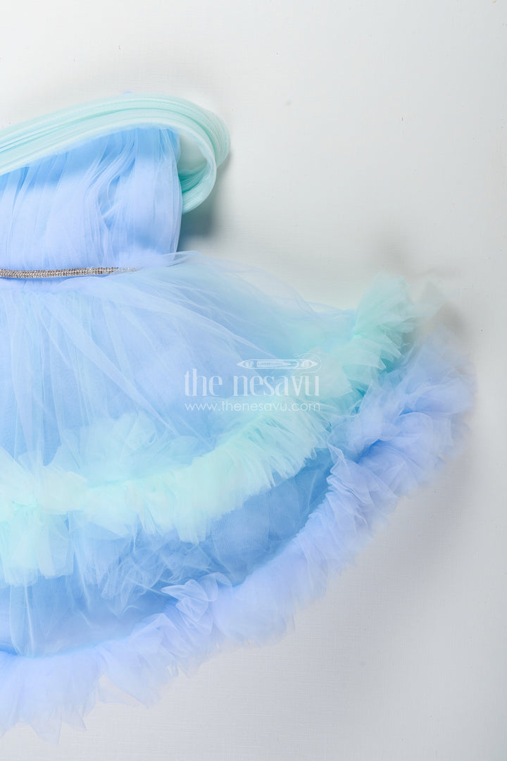 The Nesavu Girls Tutu Frock Girls Pastel Blue Tutu Frock for Birthdays and Party Photoshoots Nesavu Nesavu pastel blue tutu frock girls ruffles one-shoulder design  perfect birthdays