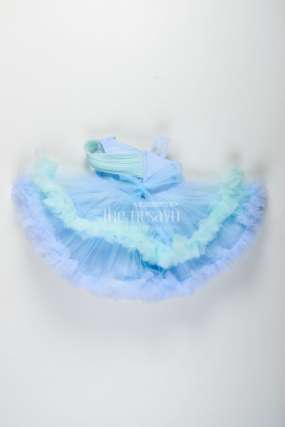 The Nesavu Girls Tutu Frock Girls Pastel Blue Tutu Frock for Birthdays and Party Photoshoots Nesavu Nesavu pastel blue tutu frock girls ruffles one-shoulder design  perfect birthdays