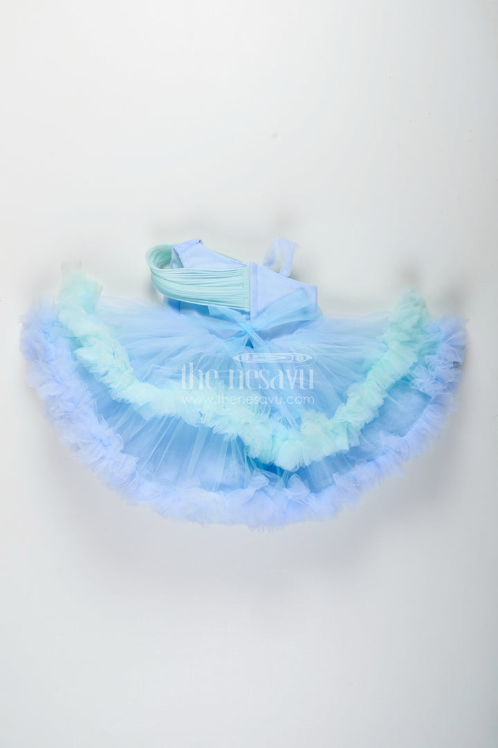 The Nesavu Girls Tutu Frock Girls Pastel Blue Tutu Frock for Birthdays and Party Photoshoots Nesavu Nesavu pastel blue tutu frock girls ruffles one-shoulder design  perfect birthdays