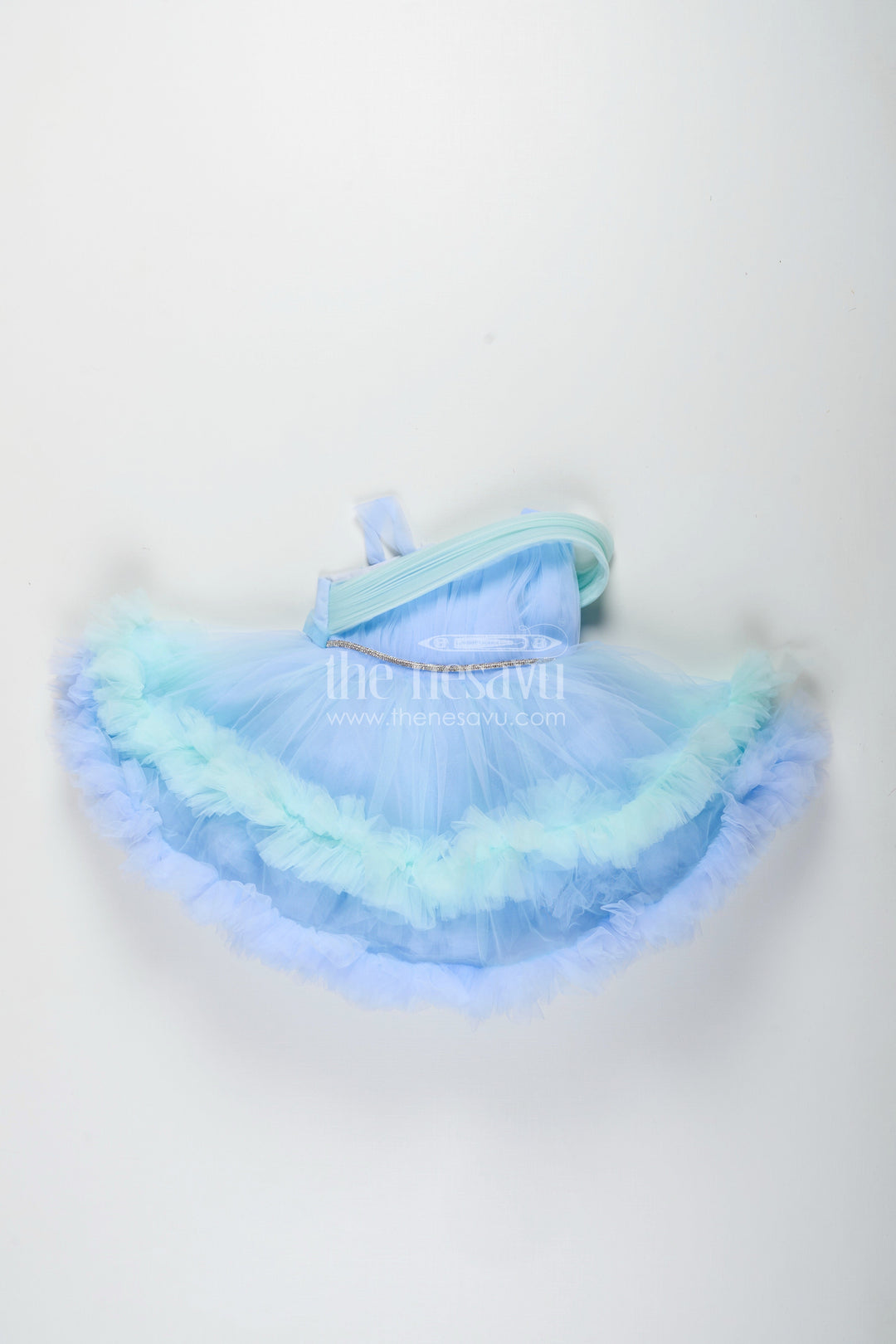 The Nesavu Girls Tutu Frock Girls Pastel Blue Tutu Frock for Birthdays and Party Photoshoots Nesavu Nesavu pastel blue tutu frock girls ruffles one-shoulder design  perfect birthdays