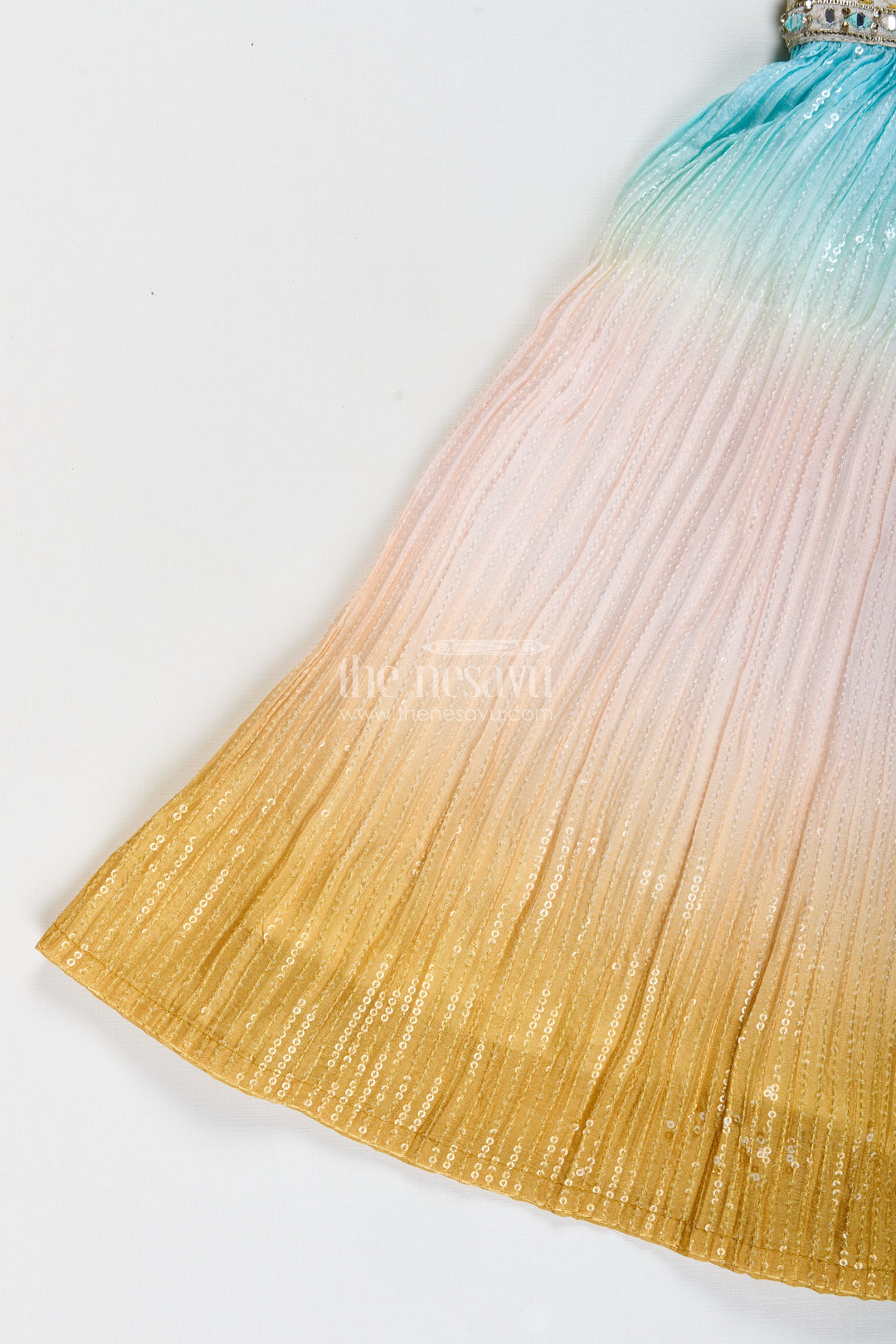 The Nesavu Girls Lehenga Choli Girls Pastel Ombre Lehenga Choli Set with Mirror-Embroidered Blouse Nesavu Nesavu Girls Pastel Ombre Lehenga Choli Mirror Embroidery Festive Ethnic Set