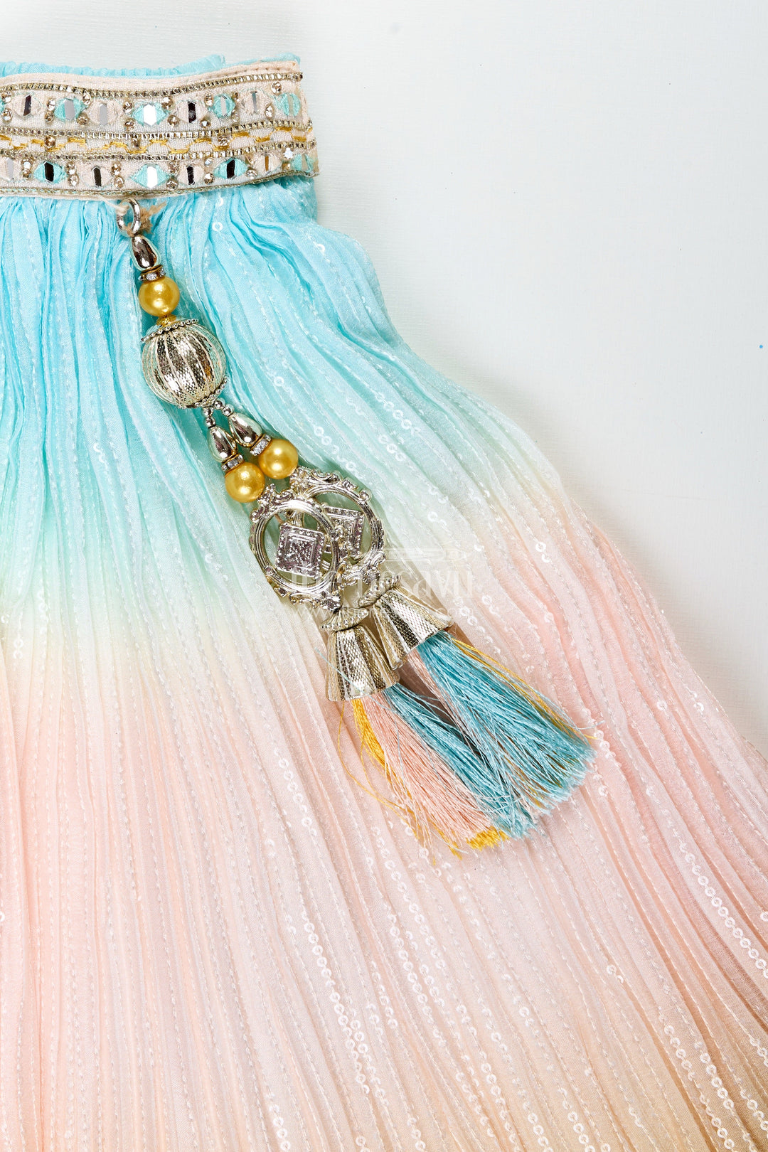 The Nesavu Girls Lehenga Choli Girls Pastel Ombre Lehenga Choli Set with Mirror-Embroidered Blouse Nesavu Nesavu Girls Pastel Ombre Lehenga Choli Mirror Embroidery Festive Ethnic Set