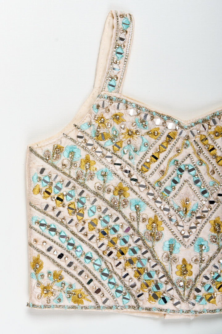 The Nesavu Girls Lehenga Choli Girls Pastel Ombre Lehenga Choli Set with Mirror-Embroidered Blouse Nesavu Nesavu Girls Pastel Ombre Lehenga Choli Mirror Embroidery Festive Ethnic Set