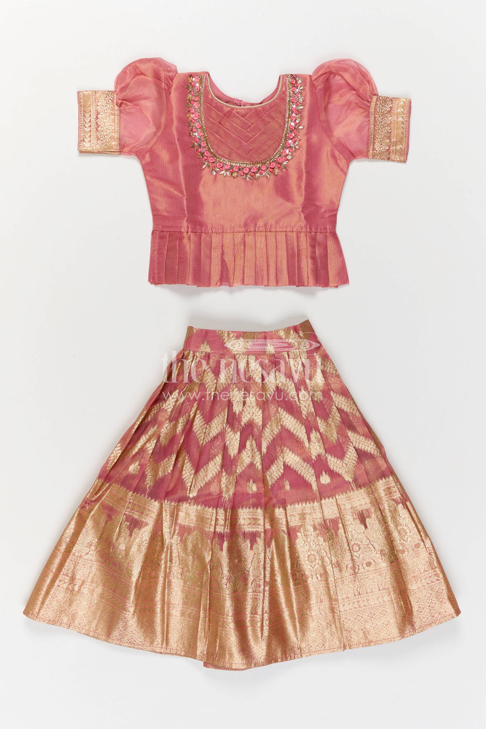 The Nesavu Pattu Pavadai Girls Pattu Pavadai for Festive Celebrations and Family Functions Nesavu Nesavu Girls Pattu Pavadai For Festive Occasions With Blend Silk And Tissue Bottom Traditional Outfit