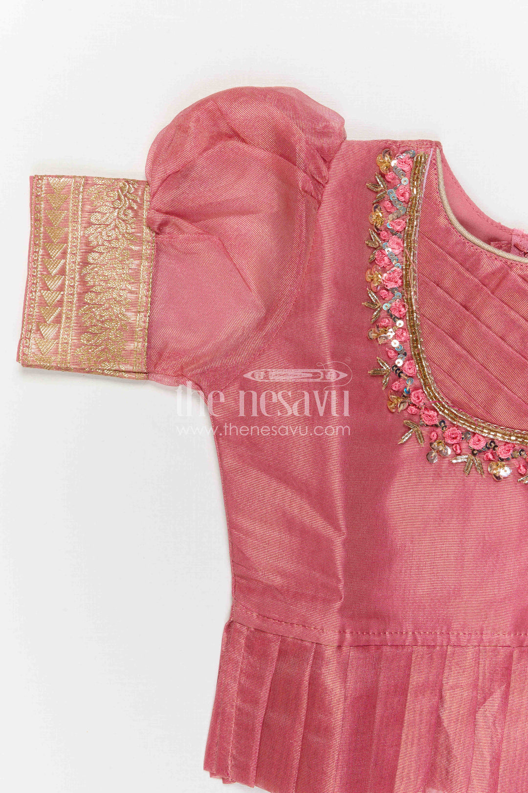 The Nesavu Pattu Pavadai Girls Pattu Pavadai for Festive Celebrations and Family Functions Nesavu Nesavu Girls Pattu Pavadai For Festive Occasions With Blend Silk And Tissue Bottom Traditional Outfit