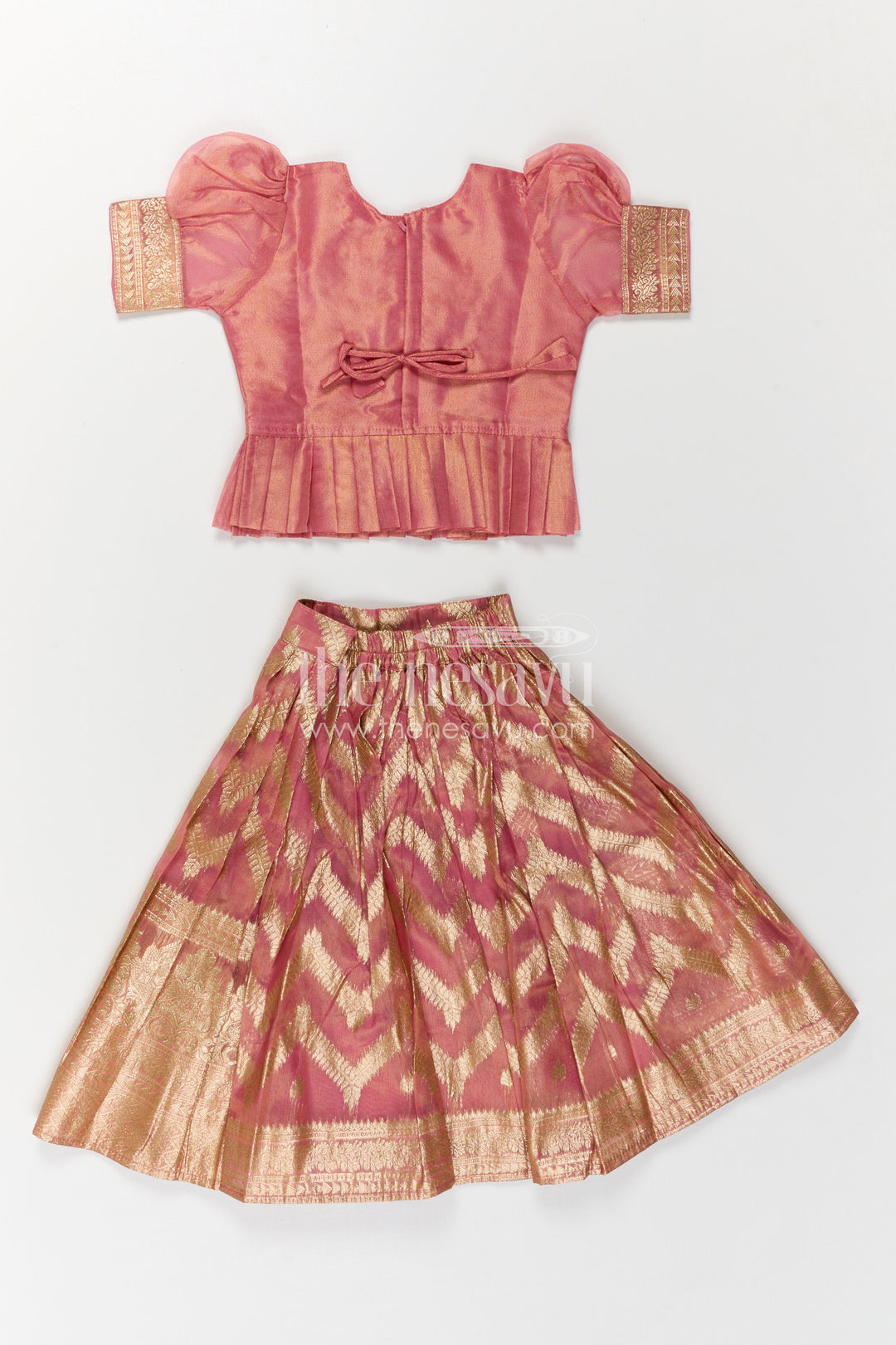 The Nesavu Pattu Pavadai Girls Pattu Pavadai for Festive Celebrations and Family Functions Nesavu Nesavu Girls Pattu Pavadai For Festive Occasions With Blend Silk And Tissue Bottom Traditional Outfit