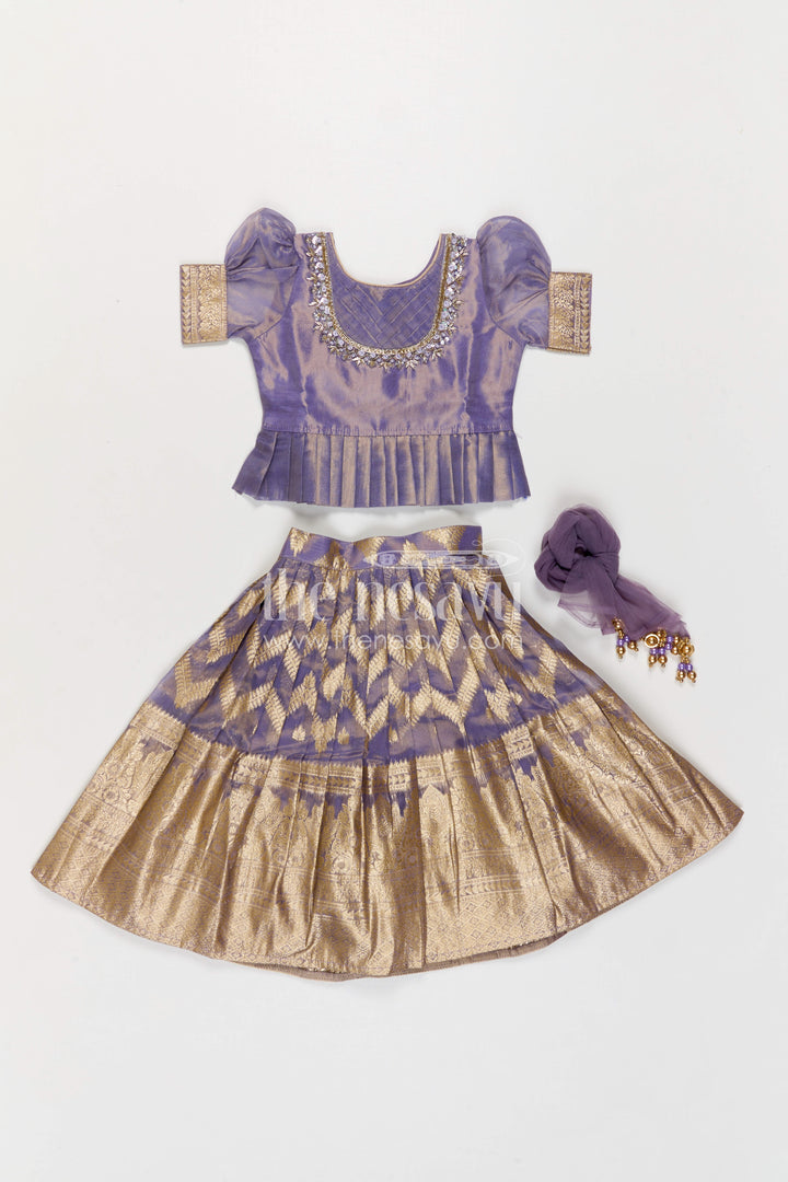 The Nesavu Pattu Pavadai Girls Pattu Pavadai for Festive Occasions and Family Functions Nesavu 16 (1Y) / Purple / Silk GPP379A-16 Nesavu Girls Pattu Pavadai For Festive Occasions With Blend Silk And Tissue Skirt Traditional Design