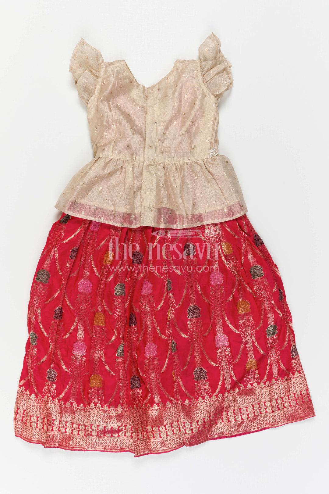 The Nesavu Pattu Pavadai Girls Pattu Pavadai for Temple Visits and Festive Dressing Nesavu Nesavu Girls Pattu Pavadai For Temple Visits And Festive Dressing With Semi Banaras Silk And Traditional Design