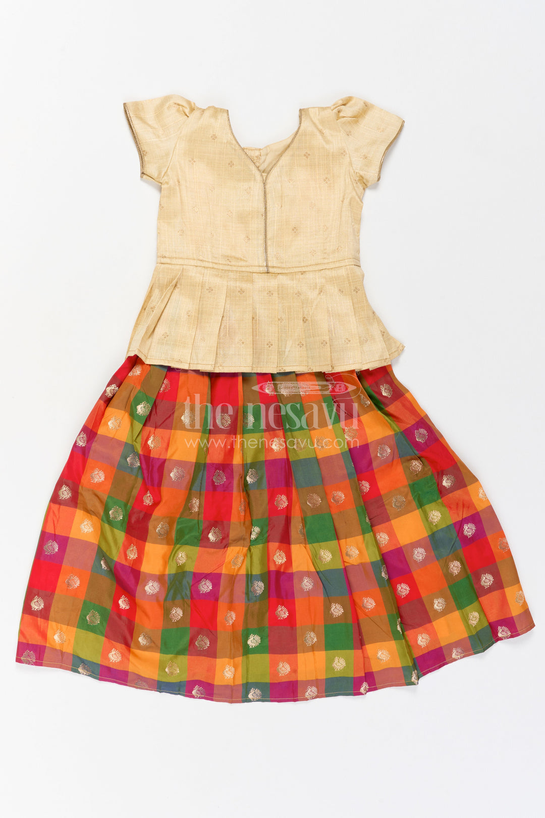 The Nesavu Pattu Pavadai Girls Pattu Pavadai for Temple Visits and Traditional Celebrations Nesavu 18 (2Y) / Yellow / Semi Banarasi GPP401A-18 Nesavu Girls Pattu Pavadai For Temple Visits Weddings And Traditional South Indian Festive Occasions