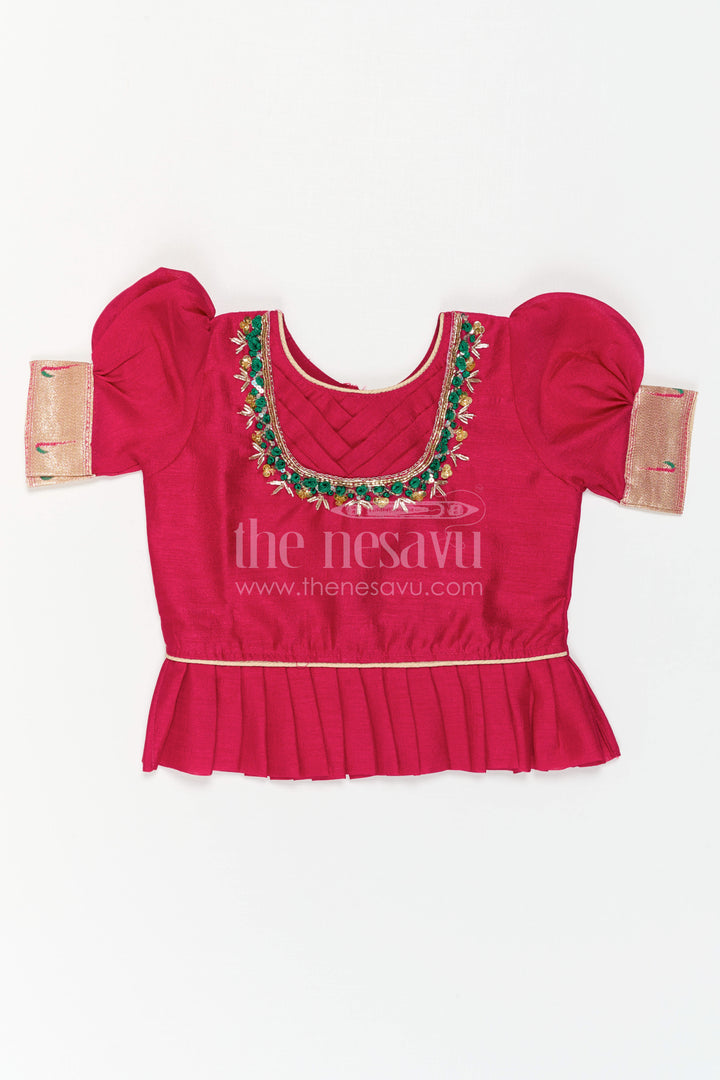 The Nesavu Pattu Pavadai Girls Pattu Pavadai for Traditional Festivals and Temple Visits Nesavu Nesavu Girls Pattu Pavadai For Festivals And Temple Visits With Blend Silk And Tissue Bottom Design