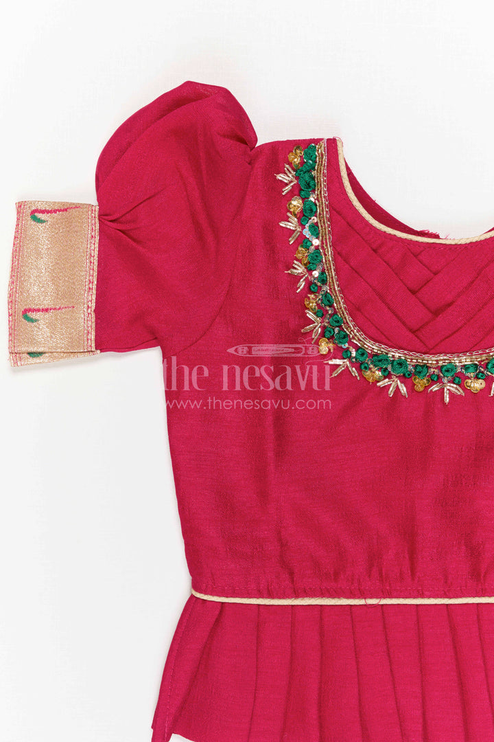 The Nesavu Pattu Pavadai Girls Pattu Pavadai for Traditional Festivals and Temple Visits Nesavu Nesavu Girls Pattu Pavadai For Festivals And Temple Visits With Blend Silk And Tissue Bottom Design