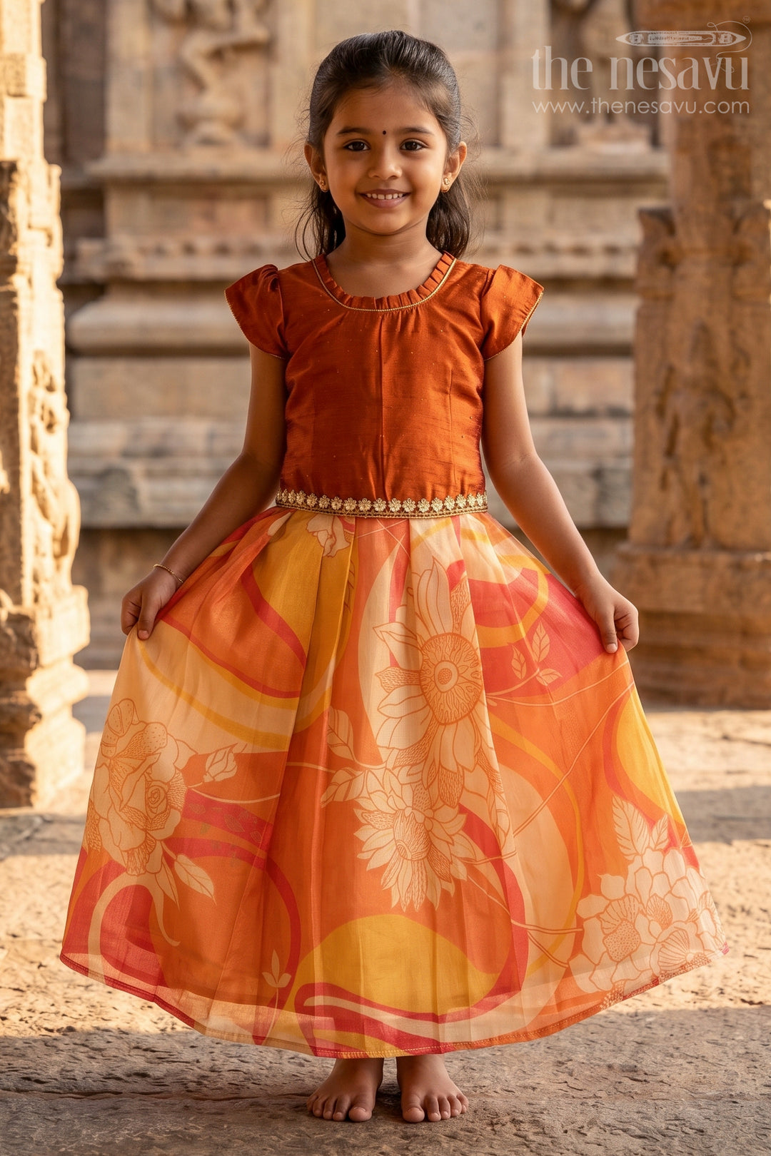 The Nesavu Pattu Pavadai Girls Pattu Pavadai for Traditional Functions and Festive Occasions Nesavu 18 (2Y) / Red / Semi Banarasi GPP383A-18 Nesavu Girls Pattu Pavadai For Traditional Functions And Festive Occasions With Semi Banaras Art Silk Design