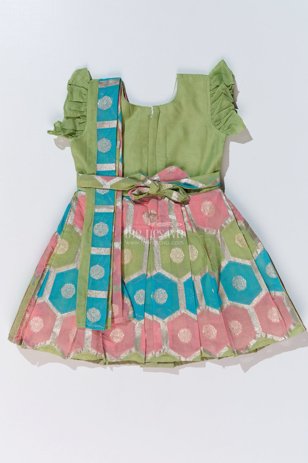 The Nesavu Silk Party Frock Girls Pattu Saree To Frock with Floral Embroidery and Rich Zari Border Nesavu Girls Pattu Saree to Frock Floral Embroidery Zari Pleated Skirt | The Nesavu