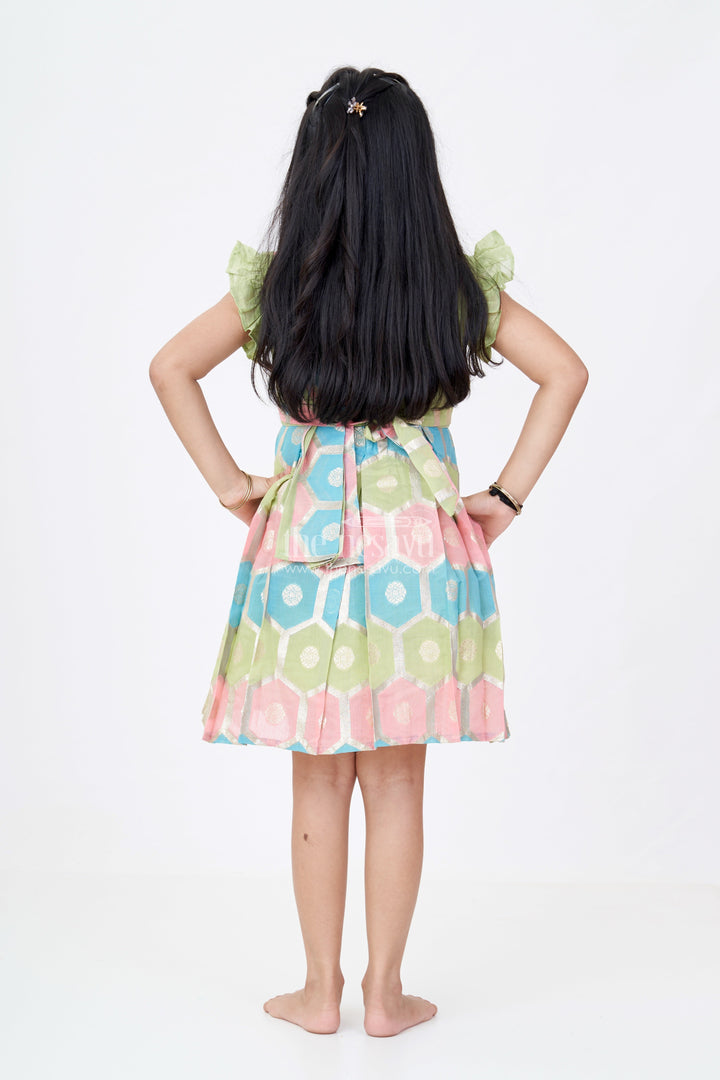 The Nesavu Silk Party Frock Girls Pattu Saree To Frock with Floral Embroidery and Rich Zari Border Nesavu Girls Pattu Saree to Frock Floral Embroidery Zari Pleated Skirt | The Nesavu