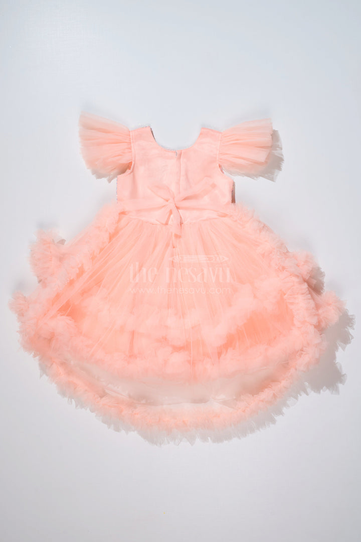 The Nesavu Girls Fancy Party Frock Girls Peach Fashion Party Wear Dress with Shimmering Sequin Bodice and Layered Ruffles Nesavu Peach Fashion Party Wear Dress Girls Sequin Bodice Ruffled Net Layers | The Nesavu