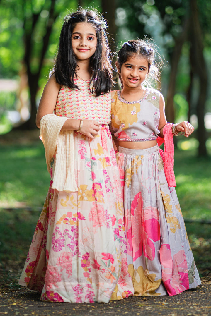 The Nesavu Girls Lehenga Choli Girls' Peach Modal Silk Lehenga Choli with Designer Embellishments Nesavu Peach Modal Silk Lehenga Choli with Designer Embellishments for Girls