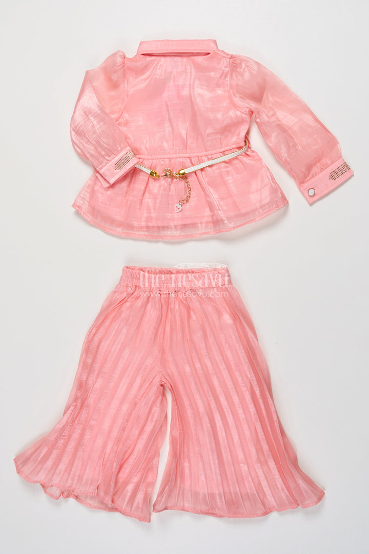 The Nesavu Girls Co-Ord Sets Girls Peach Organza Sharara Set with Pleated Pants and Embroidered Jacket Nesavu Nesavu girls peach organza sharara set pleated pants embroidered jacket  perfect festive wear