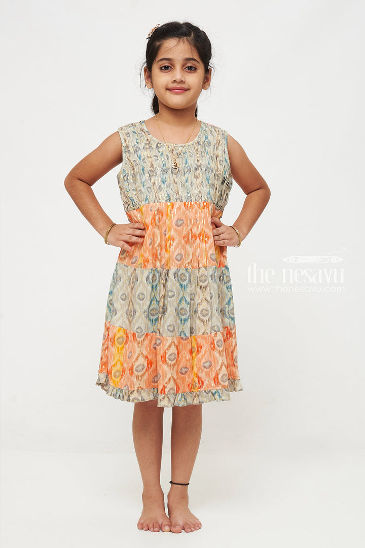 The Nesavu Girls Cotton Frock Girls Peacock Feather Print Cotton Frock - A Summer Delight Nesavu Colorful Girls Peacock Print Summer Frock | Comfortable   Trendy | The Nesavu