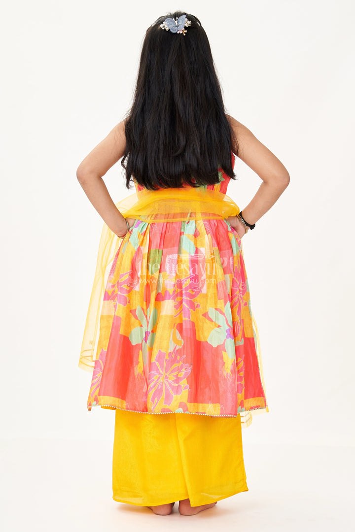 The Nesavu Girls Sharara / Plazo Set Girls Peplum Top with Sharara in Vibrant Georgette Digital Print and Sequin Embroidery Nesavu Peplum Top Sharara Set Girls Floral Georgette Sequin Embroidery | The Nesavu