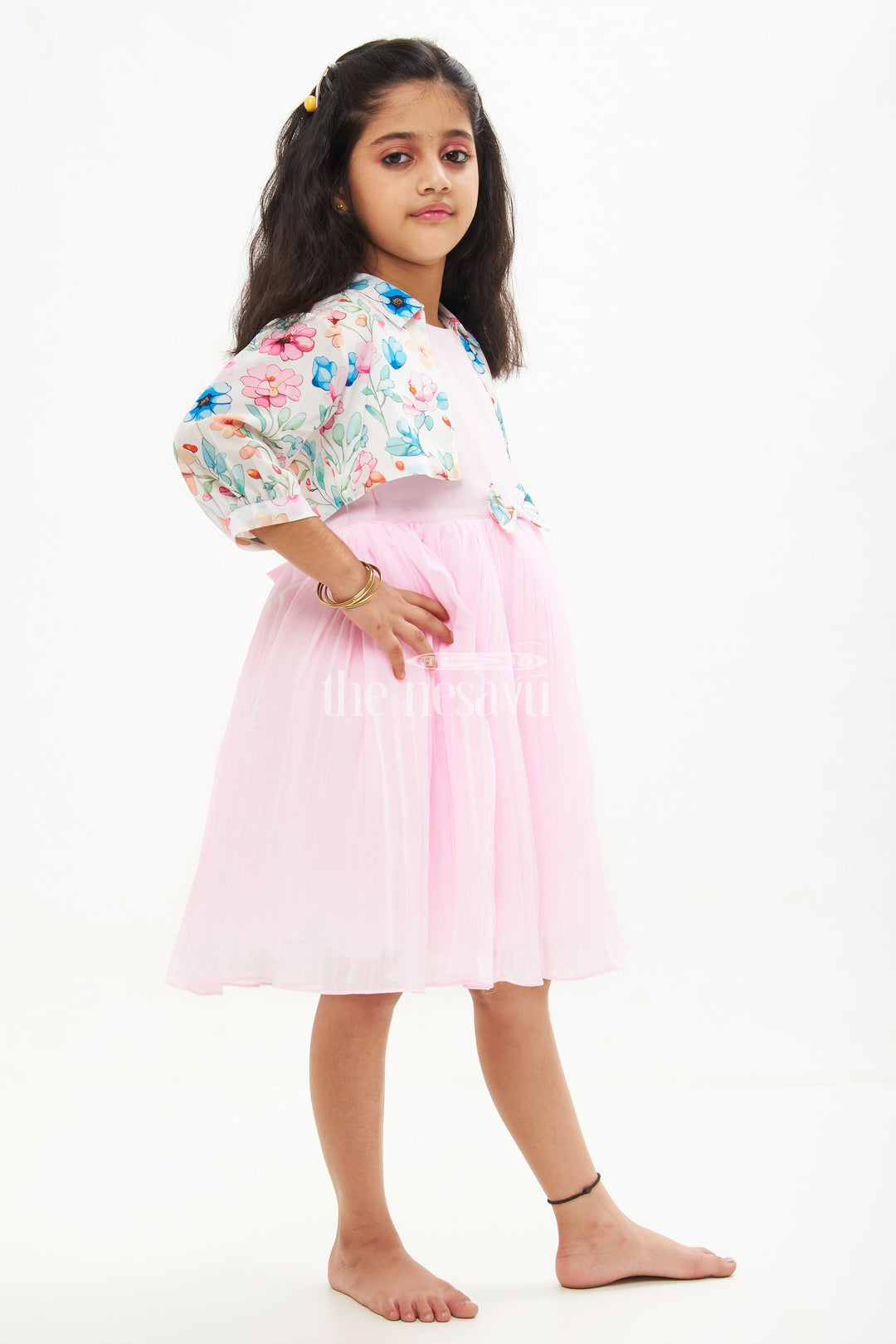 The Nesavu Girls Fancy Frock Girls Pink and Purple Fancy Frock with Pastel Floral Jacket and Ruffled Skirt Nesavu Nesavu Girls Pink Fancy Frock Floral Jacket Ruffles Birthday Parties Events