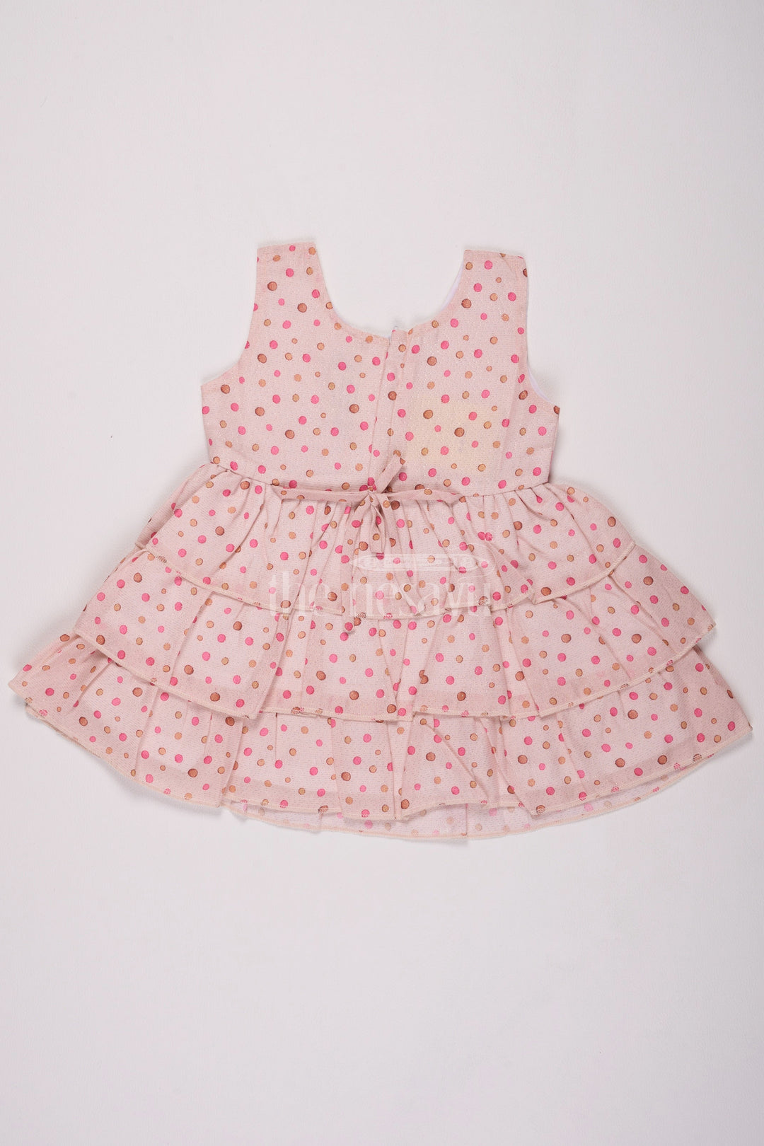 The Nesavu Baby Cotton Frocks Girls Pink Brasso Dress with Polka Dot Print and Layered Skirt for Special Occasions Nesavu Nesavu Girls Pink Polka Dot Dress Brasso Fabric Layered Skirt Special Events Celebrations