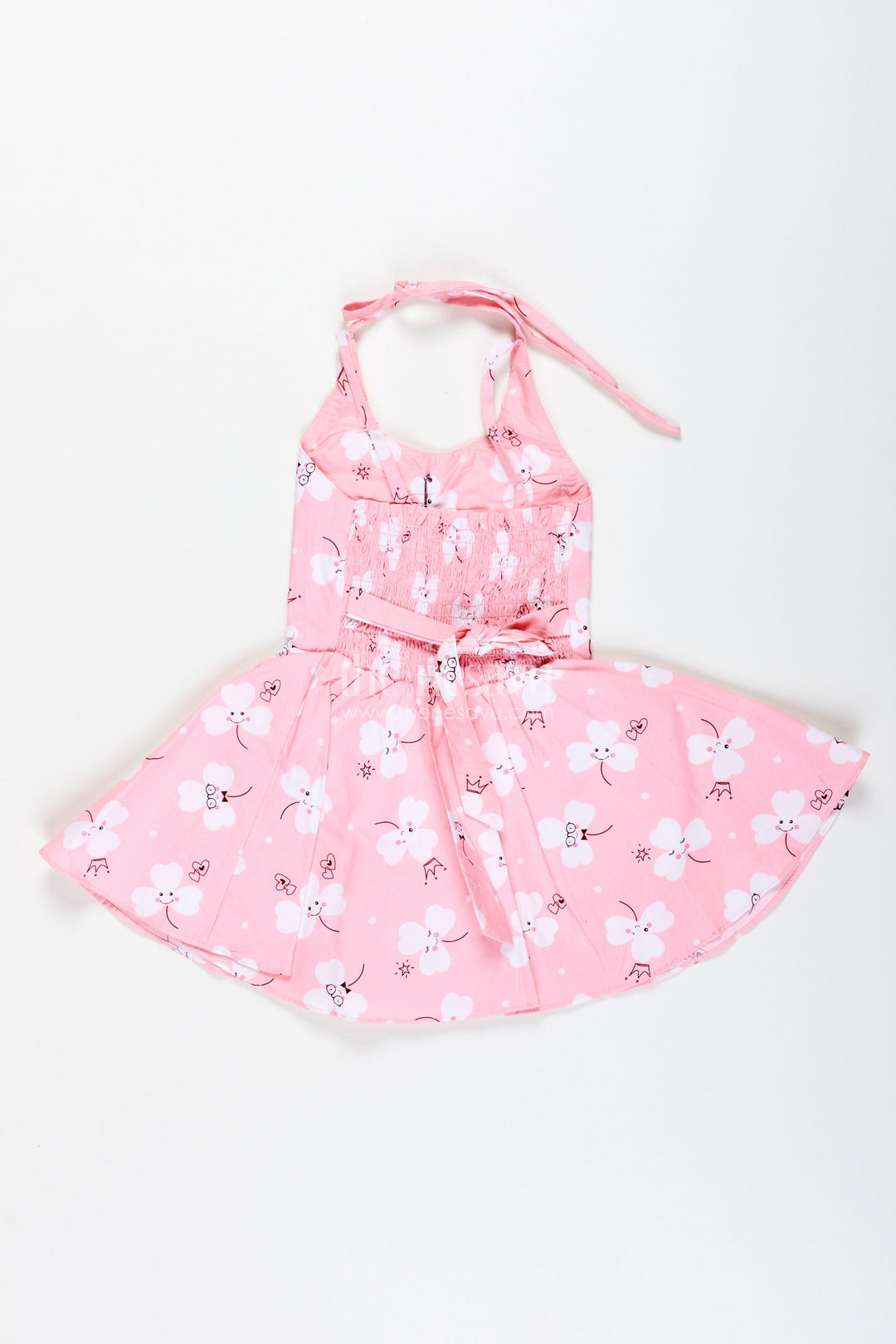 The Nesavu Girls Cotton Frock Girls Pink Cartoon Floral Frock with Bow and Pleats for Summer Outings Nesavu Nesavu Pink Floral Cotton Frock Cartoon Prints Playful Sleeveless Dress Toddler Girls