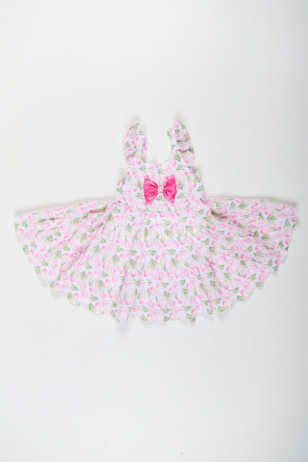 The Nesavu Baby Cotton Frocks Girls Pink Casual Frock Dress with Floral Digital Print and Front Bow in Chiffon for Baby Wear Nesavu 14 (6M) / Pink BFJ761A-14 Girls Pink Chiffon Casual Frock Dress Floral Digital Print Satin Bow | The Nesavu