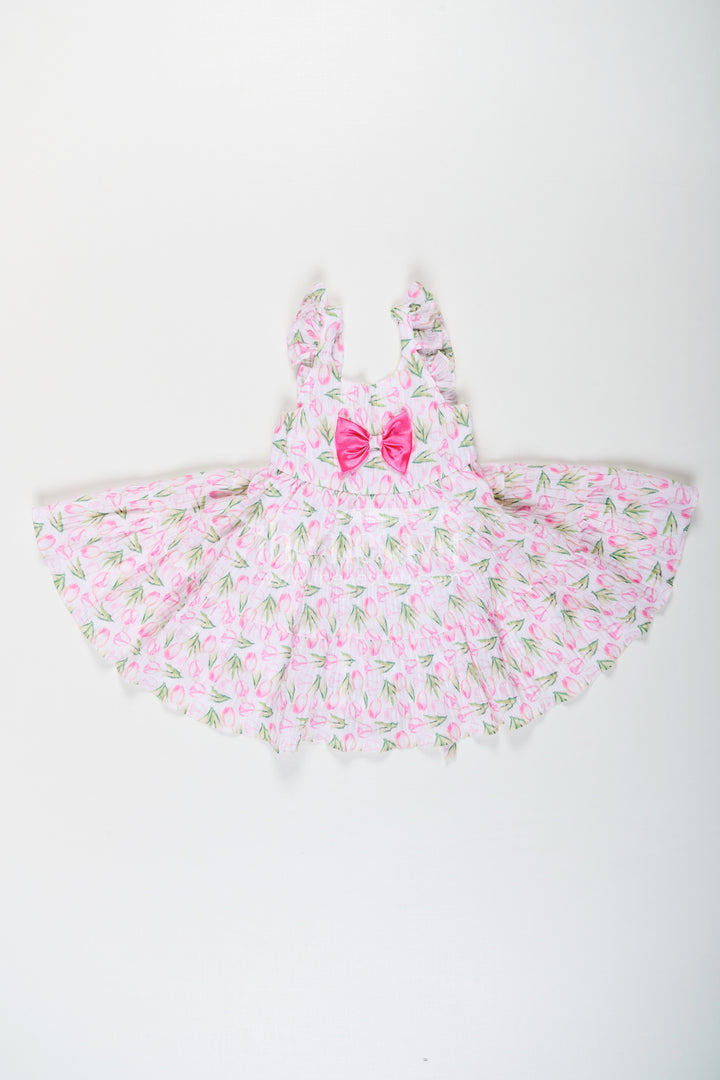 The Nesavu Baby Cotton Frocks Girls Pink Casual Frock Dress with Floral Digital Print and Front Bow in Chiffon for Baby Wear Nesavu 14 (6M) / Pink BFJ761A-14 Girls Pink Chiffon Casual Frock Dress Floral Digital Print Satin Bow | The Nesavu