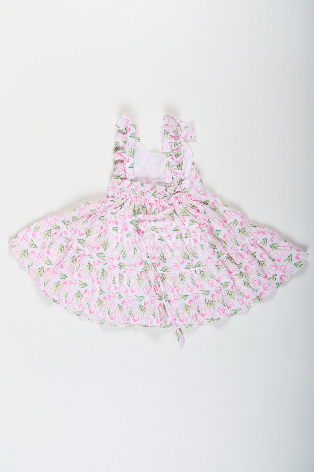 The Nesavu Baby Cotton Frocks Girls Pink Casual Frock Dress with Floral Digital Print and Front Bow in Chiffon for Baby Wear Nesavu Girls Pink Chiffon Casual Frock Dress Floral Digital Print Satin Bow | The Nesavu