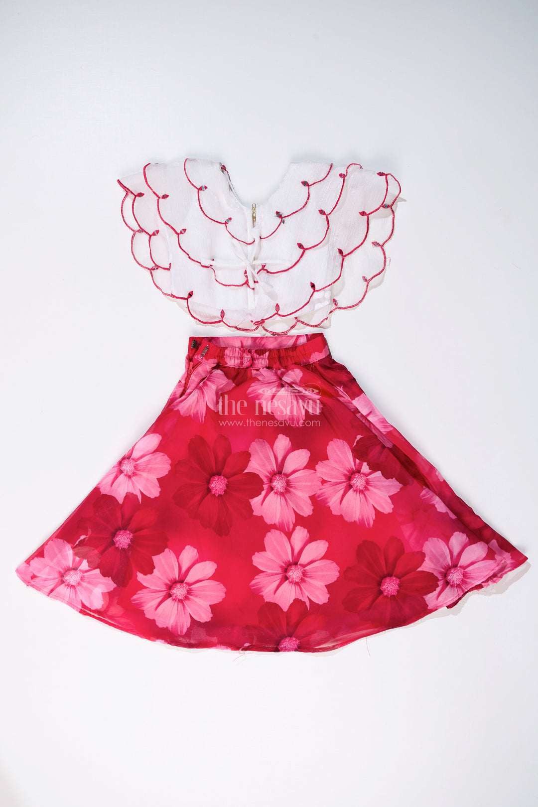 The Nesavu Girls Lehenga Choli Girls Pink Choli for Lehenga with Floral Organza Print and Scallop Cut Embroidery Nesavu Girls Pink Choli Lehenga Floral Organza Print Embroidered Blouse | The Nesavu