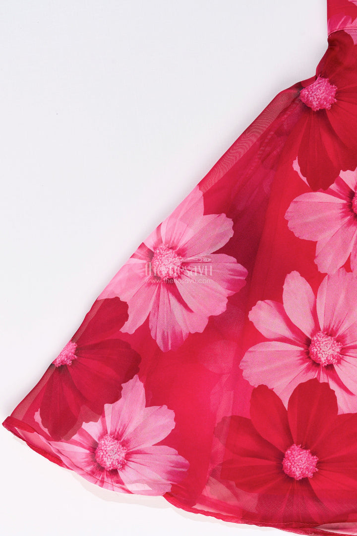 The Nesavu Girls Lehenga Choli Girls Pink Choli for Lehenga with Floral Organza Print and Scallop Cut Embroidery Nesavu Girls Pink Choli Lehenga Floral Organza Print Embroidered Blouse | The Nesavu