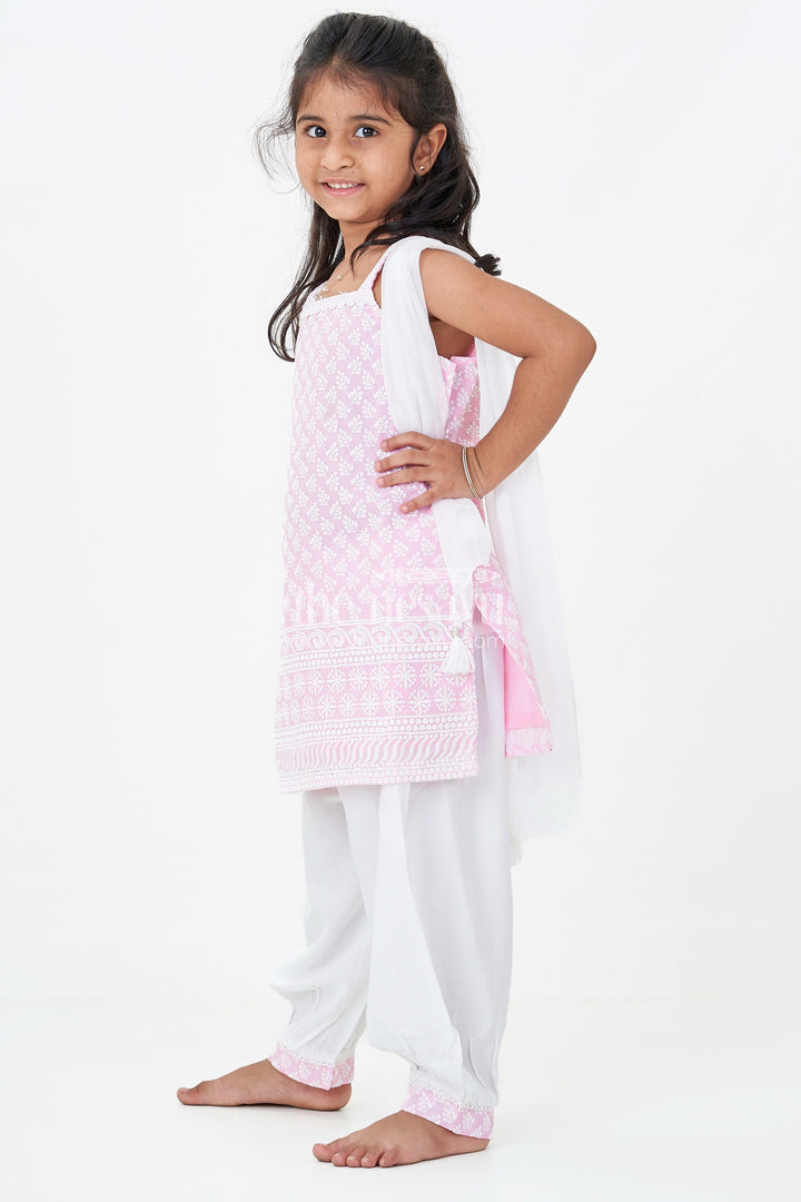 The Nesavu Girls Churidar Sets Girls Pink Colour Chudi Set in Cotton with Thread Embroidery Yoke and Elegant Dhoti Bottoms Nesavu 16 (1Y) / Pink GPS617C-16 Girls Pink Colour Chudi Set Cotton Embroidered Kurti Dhoti Pants Dupatta | The Nesavu