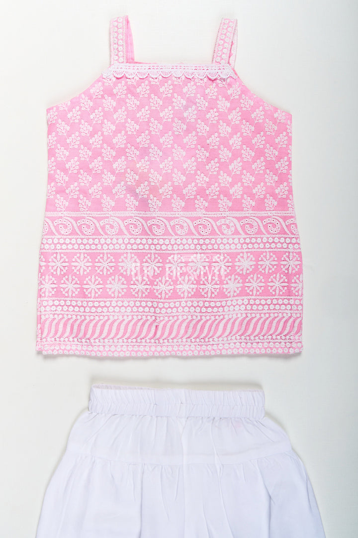 The Nesavu Girls Churidar Sets Girls Pink Colour Chudi Set in Cotton with Thread Embroidery Yoke and Elegant Dhoti Bottoms Nesavu Girls Pink Colour Chudi Set Cotton Embroidered Kurti Dhoti Pants Dupatta | The Nesavu