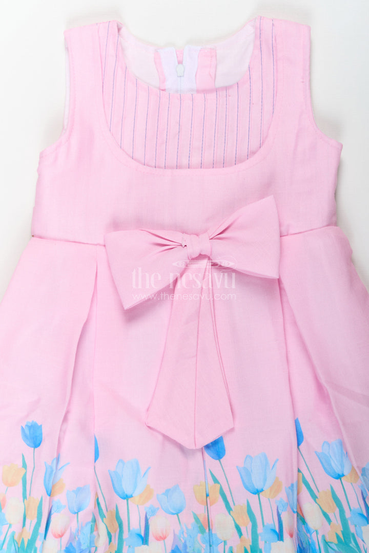 The Nesavu Girls Cotton Frock Girls Pink Colour Frock in Cotton Printed Fabric with Floral Border and Elegant Bow Nesavu Nesavu Girls Pink Colour Frock Cotton Printed Fabric Floral Border Waist Bow