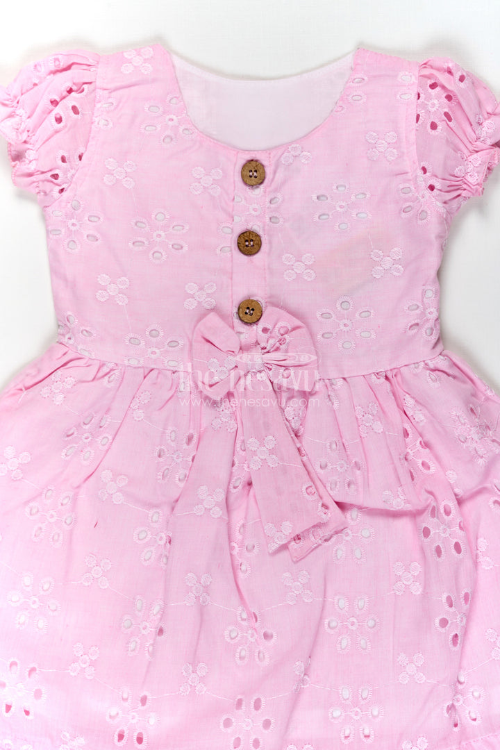 The Nesavu Girls Cotton Frock Girls Pink Cotton Dress with Hakoba Floral Embroidery and Puff Sleeves for Everyday Wear Nesavu Pink Cotton Dress for Girls with Hakoba Embroidery and Bow Belt for Everyday Comfort | The Nesavu