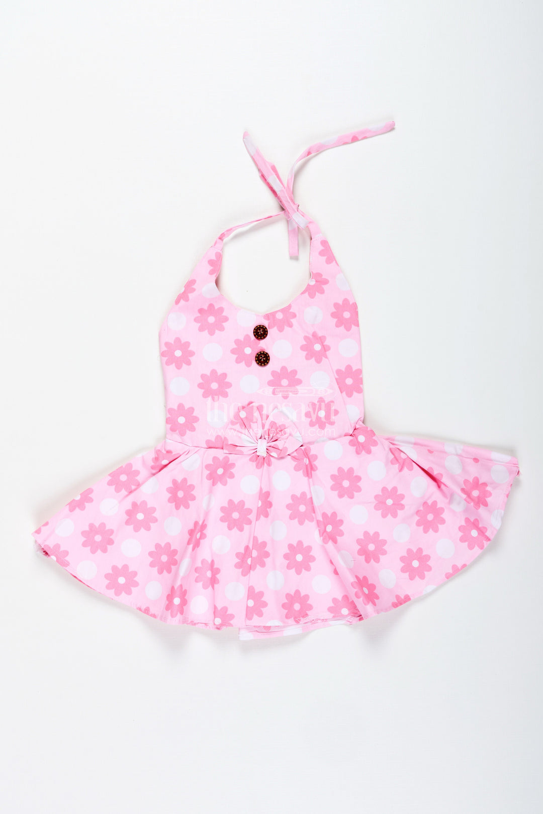 The Nesavu Girls Cotton Frock Girls Pink Cotton Frock with Polka Dot Floral Print for Playful Summer Days Nesavu 16 (1Y) / Pink GFC1888A-16 Nesavu Pink Cotton Frock Toddler Girls Sleeveless Polka Floral Dress Summer Fun