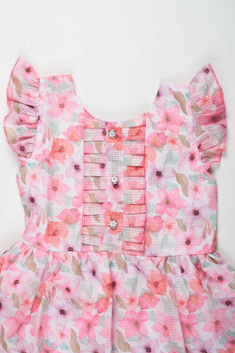 The Nesavu Girls Cotton Frock Girls Pink Floral Cotton Frock with Pleated Skirt and Ruffle Sleeves for Adorable Cute Frock Design Nesavu Nesavu Girls Cotton Blend Pink Frock Floral Digital Print Ruffle Sleeves cute frock design