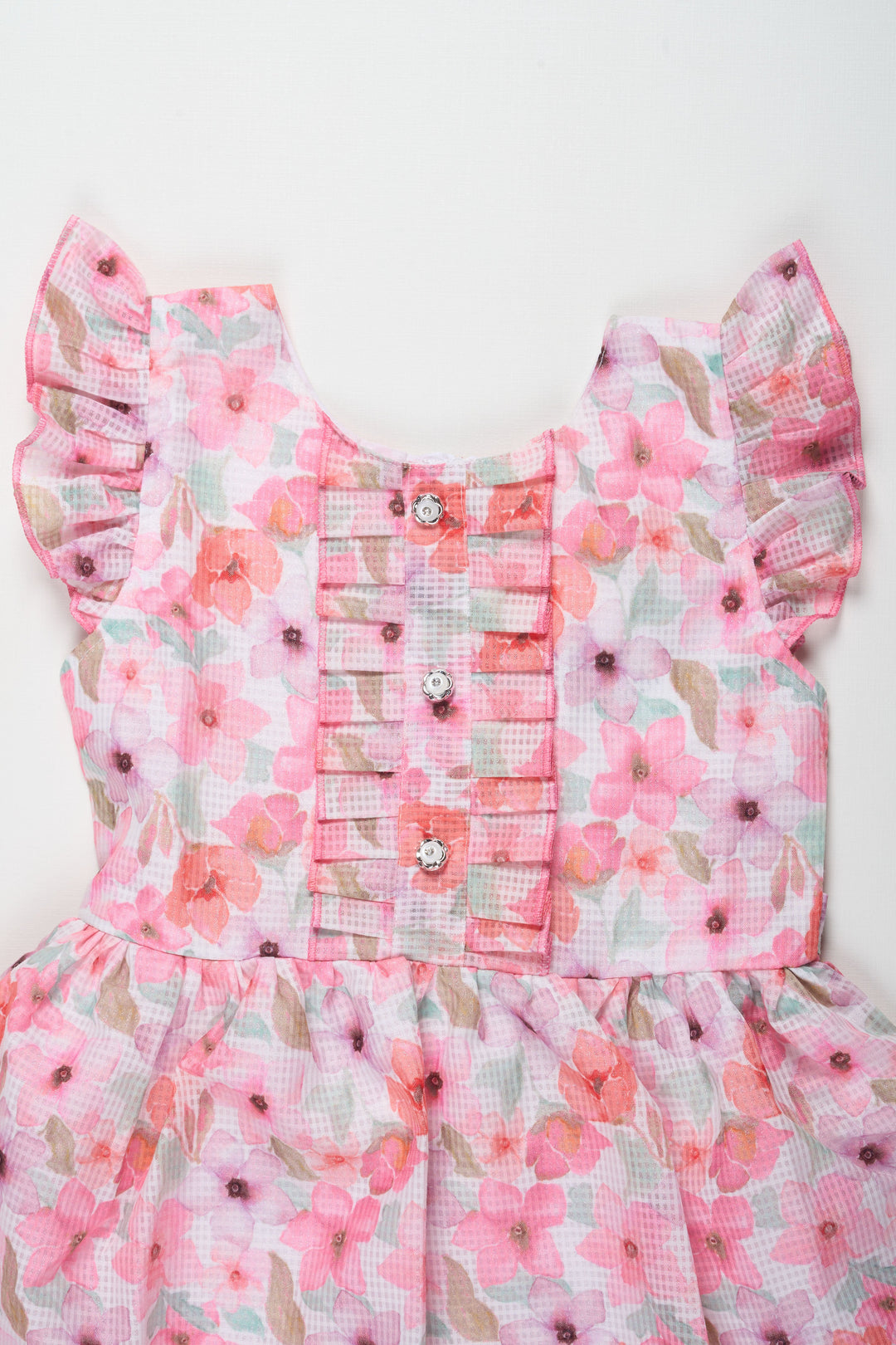 The Nesavu Girls Cotton Frock Girls Pink Floral Cotton Frock with Pleated Skirt and Ruffle Sleeves for Adorable Cute Frock Design Nesavu Nesavu Girls Cotton Blend Pink Frock Floral Digital Print Ruffle Sleeves cute frock design