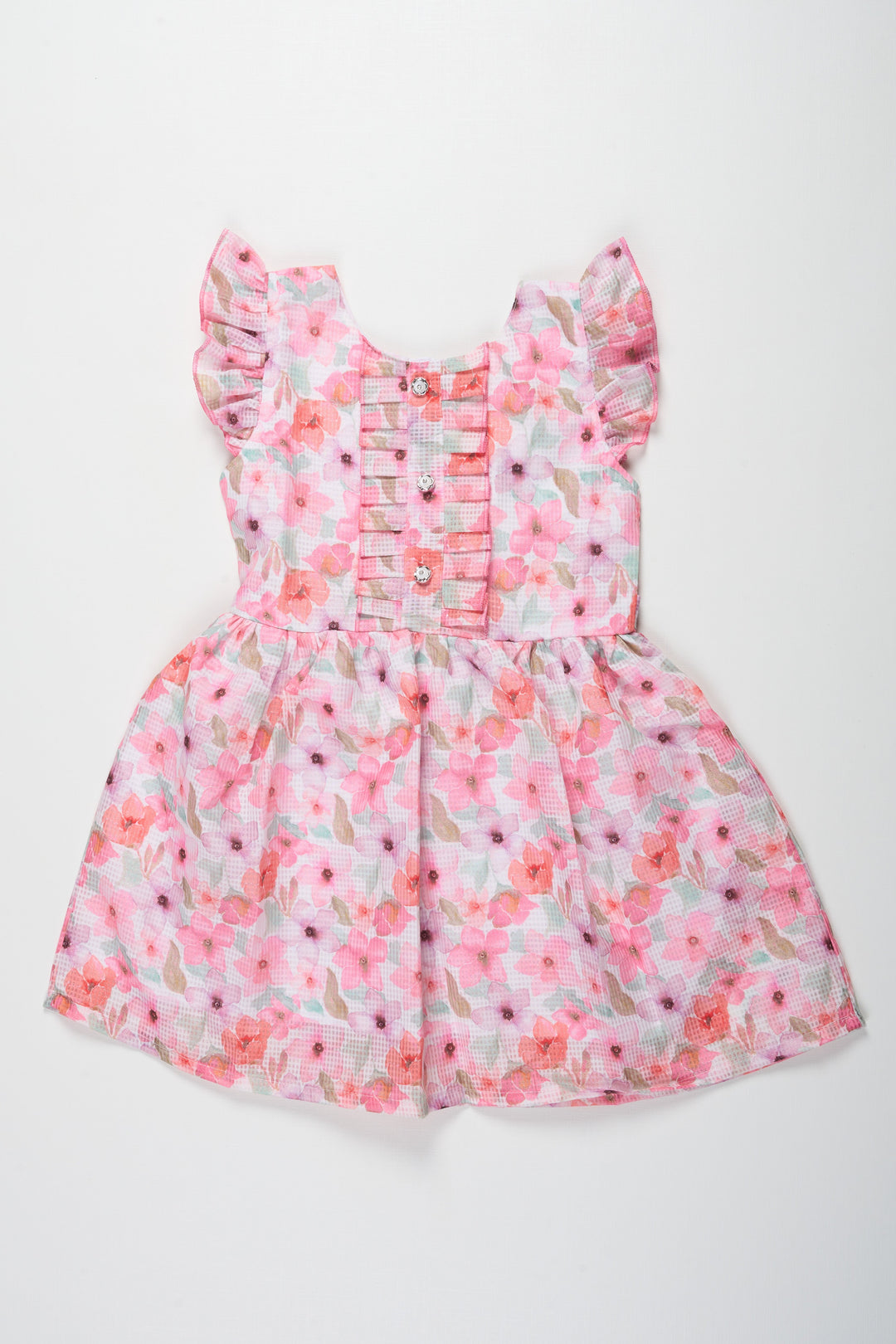 The Nesavu Girls Cotton Frock Girls Pink Floral Cotton Frock with Pleated Skirt and Ruffle Sleeves for Adorable Cute Frock Design Nesavu Nesavu Girls Cotton Blend Pink Frock Floral Digital Print Ruffle Sleeves cute frock design