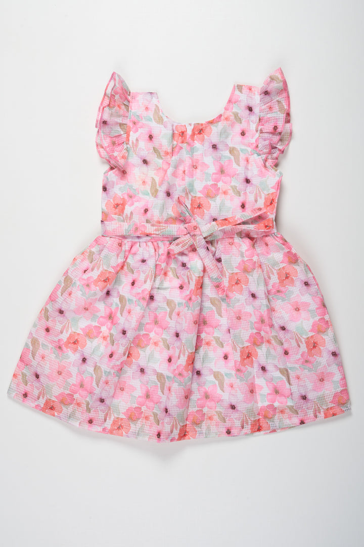 The Nesavu Girls Cotton Frock Girls Pink Floral Cotton Frock with Pleated Skirt and Ruffle Sleeves for Adorable Cute Frock Design Nesavu Nesavu Girls Cotton Blend Pink Frock Floral Digital Print Ruffle Sleeves cute frock design