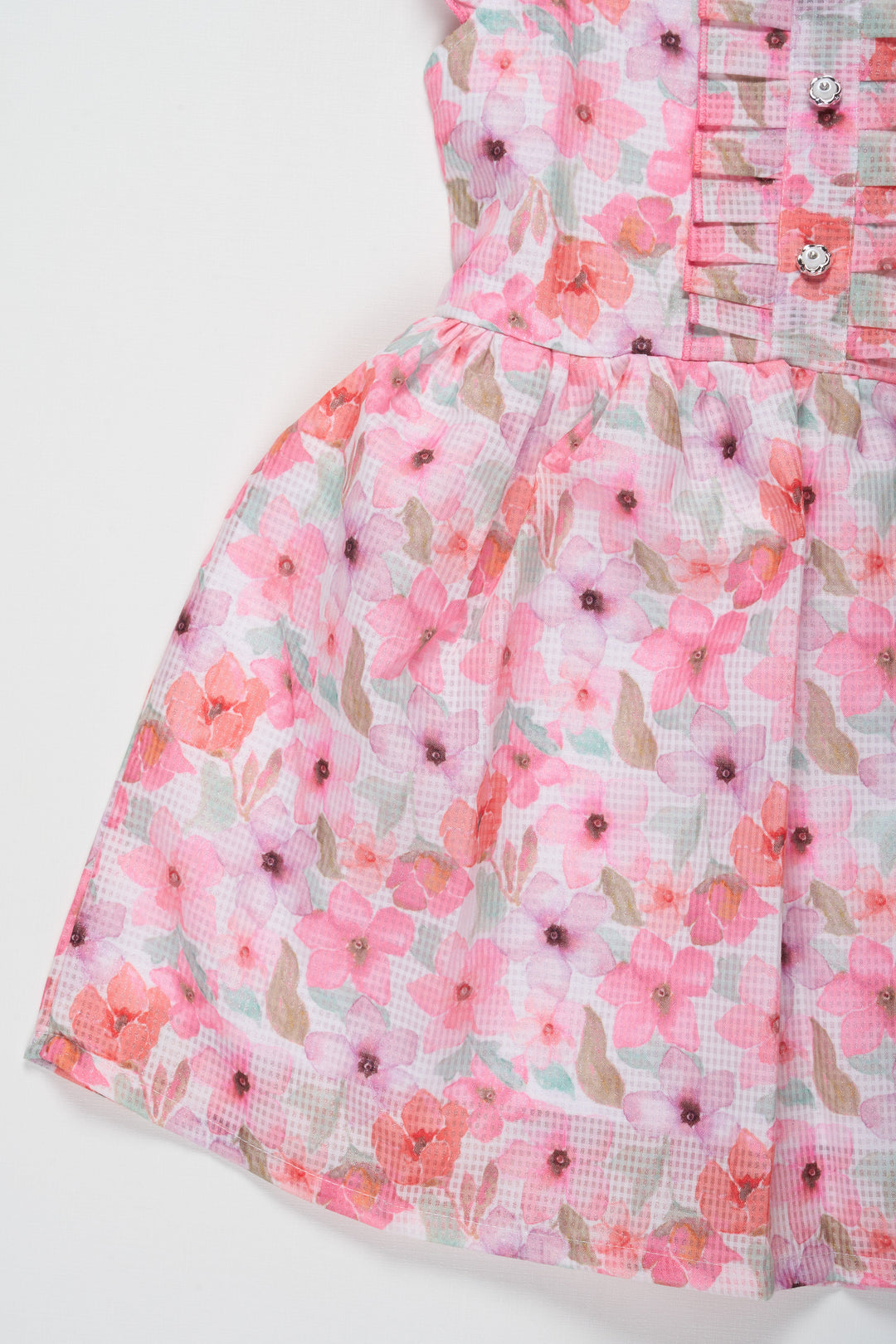 The Nesavu Girls Cotton Frock Girls Pink Floral Cotton Frock with Pleated Skirt and Ruffle Sleeves for Adorable Cute Frock Design Nesavu Nesavu Girls Cotton Blend Pink Frock Floral Digital Print Ruffle Sleeves cute frock design