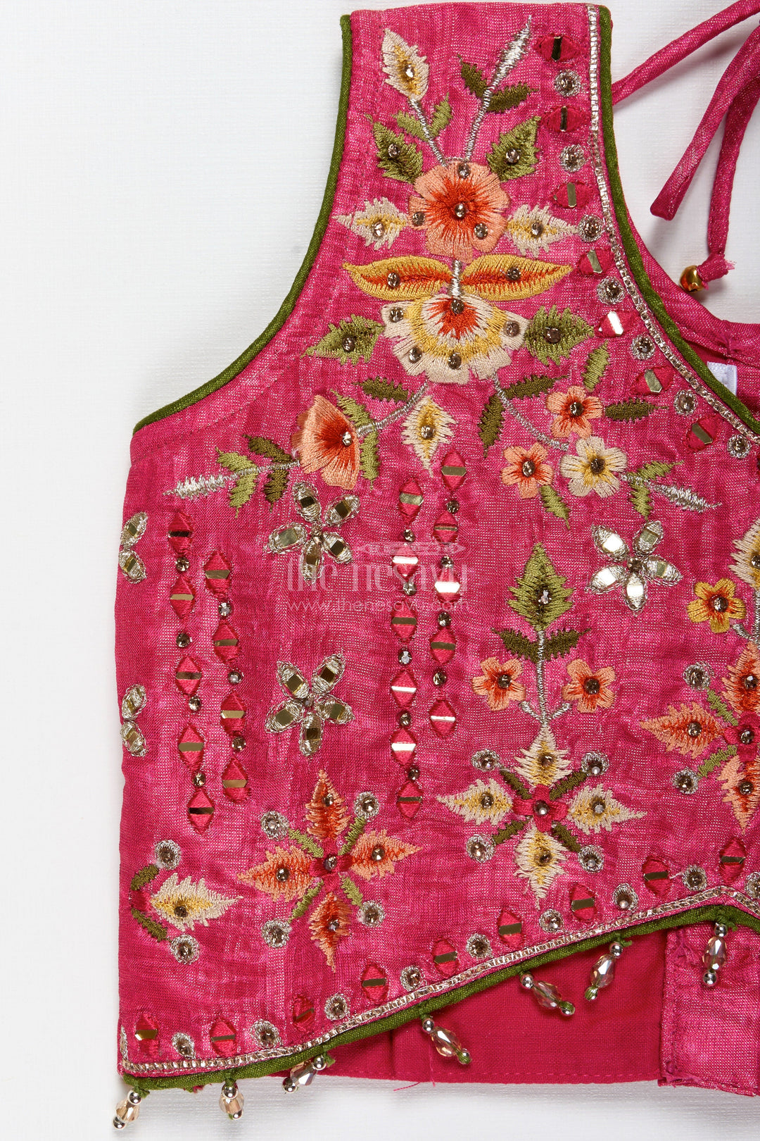 The Nesavu Girls Lehenga Choli Girls Pink Floral Lehenga Choli for Birthday Parties and Poojas Nesavu Nesavu Floral Pink Lehenga Choli Girls Tissue Print Ethnic Outfit Birthdays Poojas